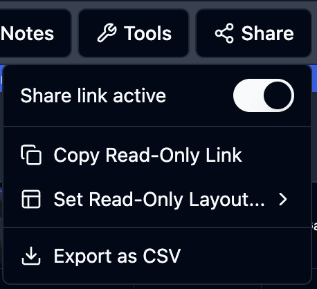 Share toggle in the rundown share menu